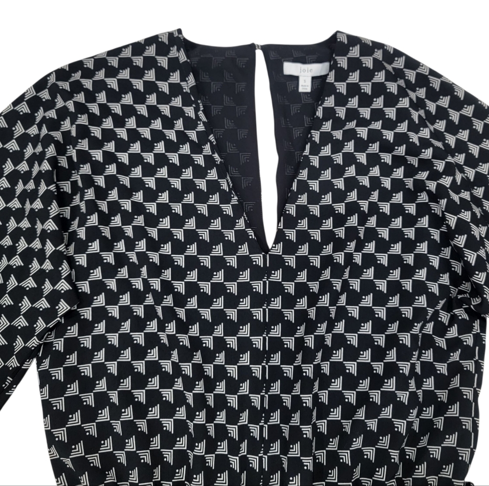 Joie Burgess Jumpsuit Black Wide Leg Cropped Geometric Print Belted Women’s S - Picture 8 of 17